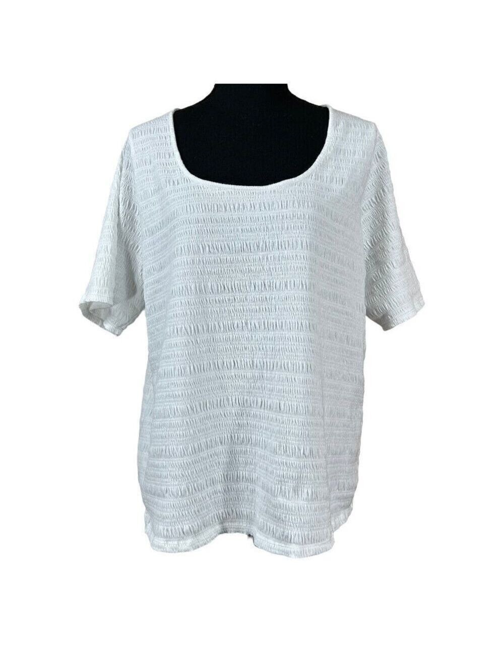 a new day White Smocked Short Sleeve Top Plus Size 2X